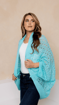 Open Weave Cocoon Shawl Aqua