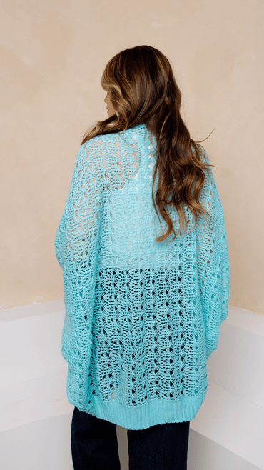 Open Weave Cocoon Shawl Aqua