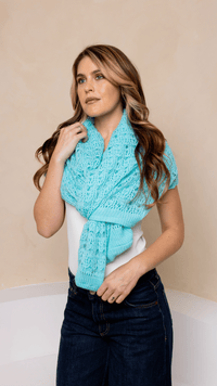 Open Weave Cocoon Shawl Aqua