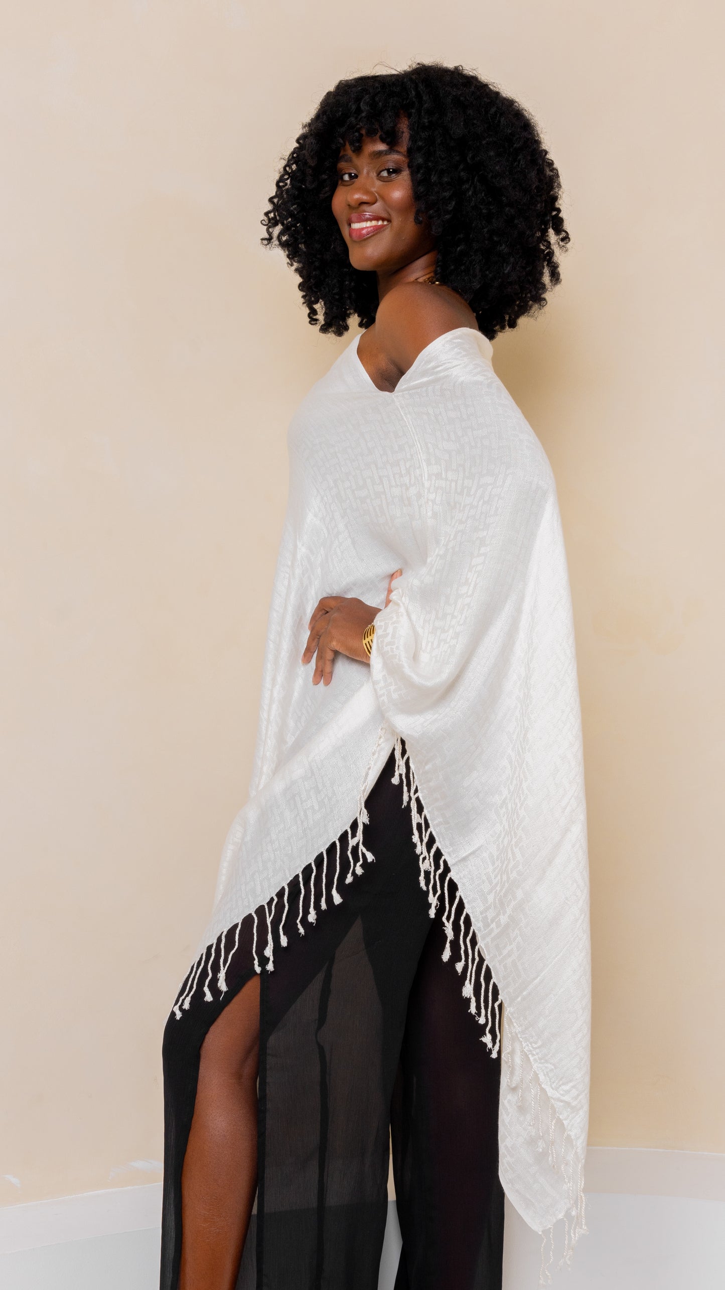 White Jacquard Poncho