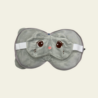 This soft and comfortable eye mask pillow for kids is designed in the shape of a cute grey cat. The pillow is made of high-quality, gentle materials to provide a cozy and relaxing experience for children. It helps block out light for a restful sleep or nap, making it perfect for travel or bedtime. The pillow is lightweight and features a fun, cat design with a grey color and colorful accents.